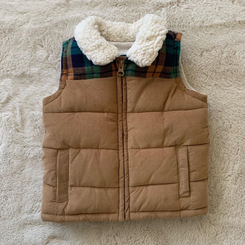 Old Navy Tan and Plaid Kids Vest